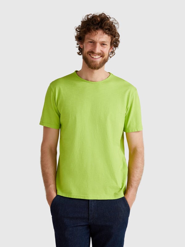T-shirt verde chiaro in cotone fiammato Uomo