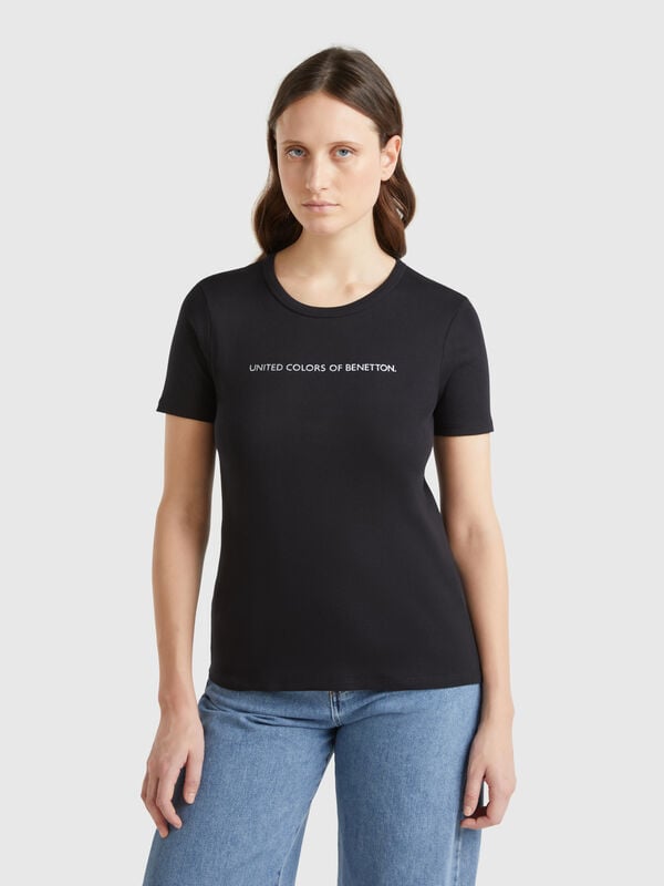 T-shirt 100% cotone con stampa logo glitter Donna