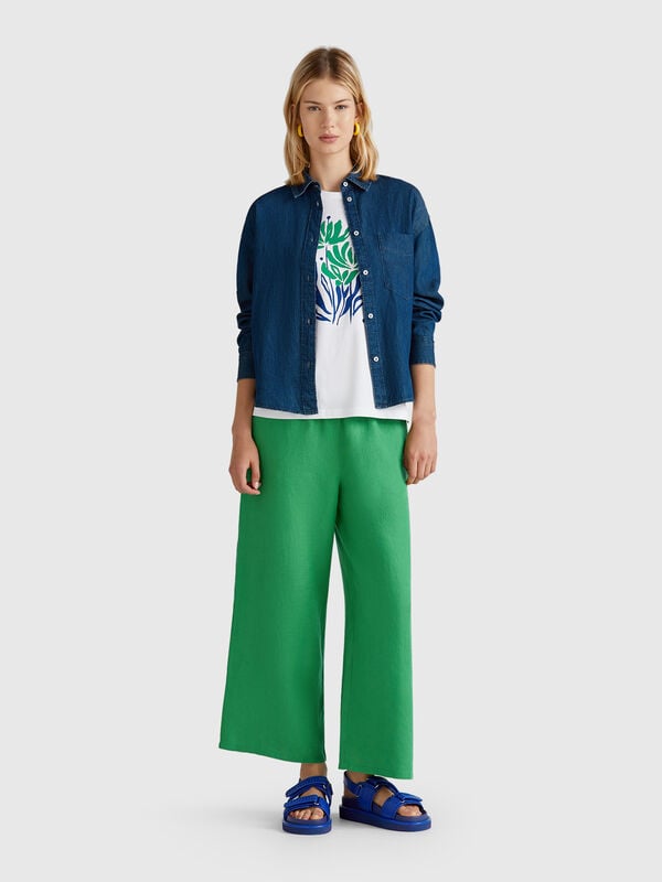 Pantaloni ampi in puro lino Donna