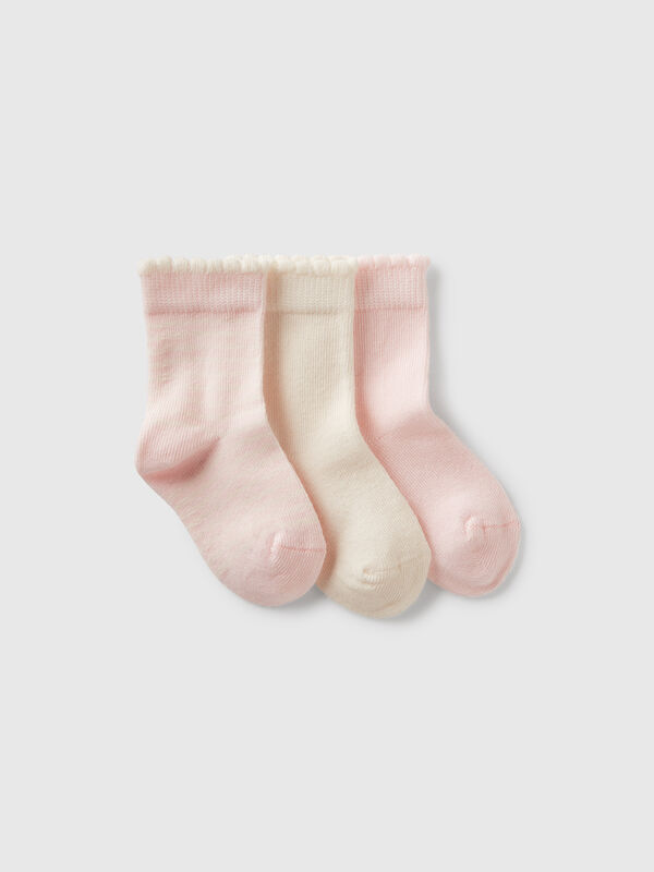 Tre paia di calzini rosa e panna Baby
