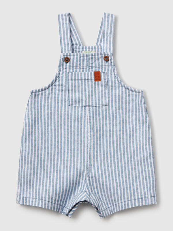 Salopette a righe in misto lino Baby