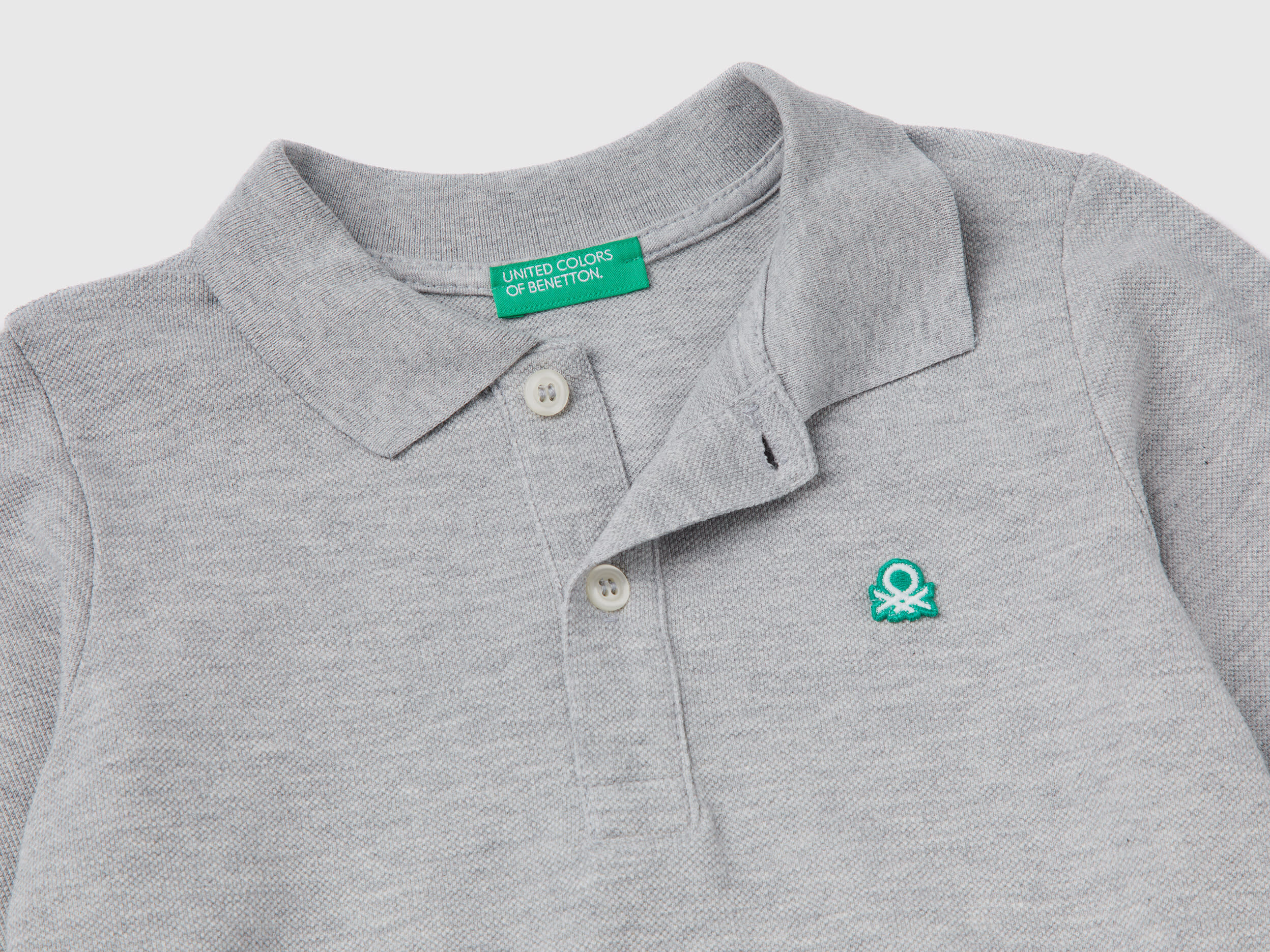 Polo manica lunga in cotone biologico Grigio Chiaro Bambino Benetton