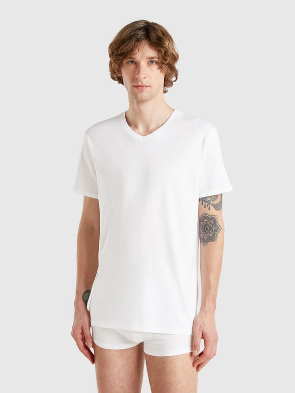 T-shirt con scollo a V in cotone a fibra lunga Uomo