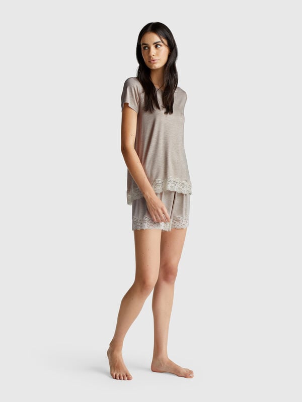 Maglia manica corta con pizzo Donna
