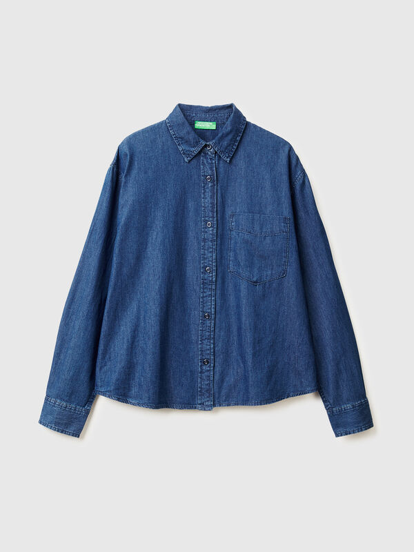 Camicia cropped in chambray Donna