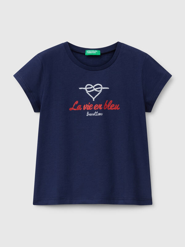 T-shirt in cotone con glitter Bambina