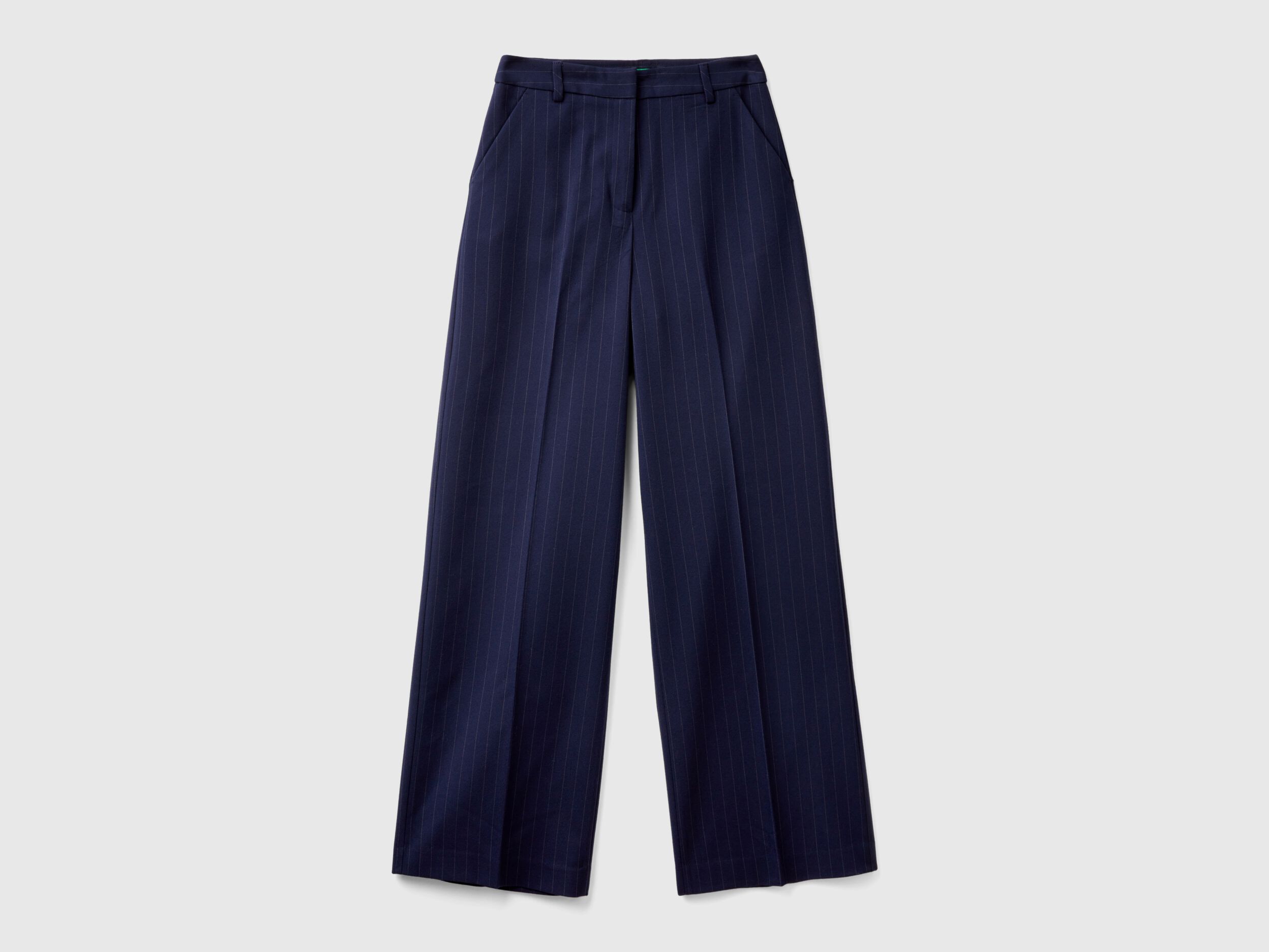Pantaloni gessati con gamba ampia Blu Scuro Benetton