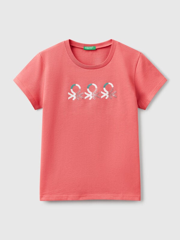 T-shirt con logo glitter in cotone Bambina