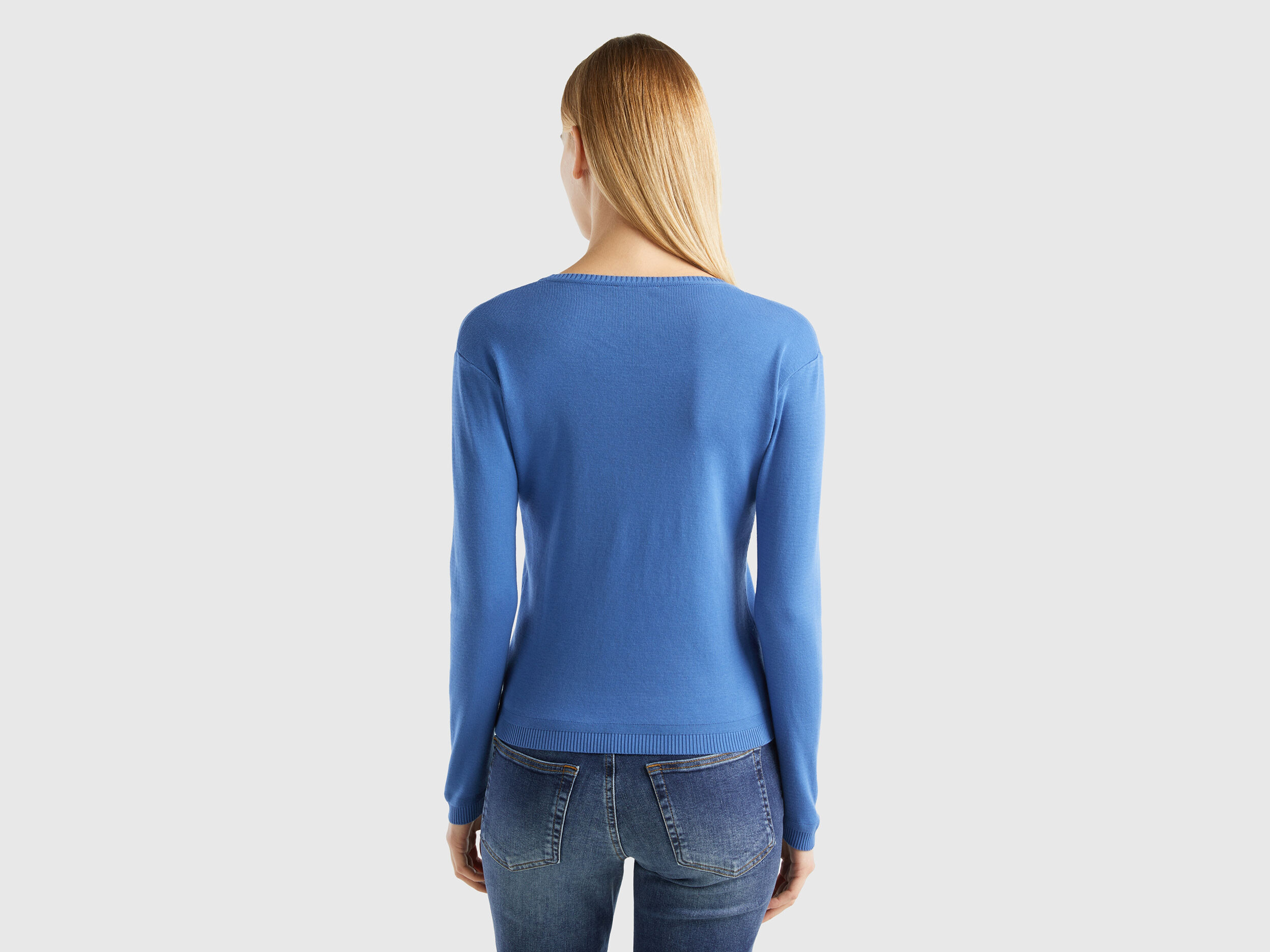 Maglia girocollo in puro cotone Blu Donna Benetton