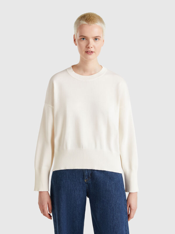 Maglia girocollo in cotone tricot Donna