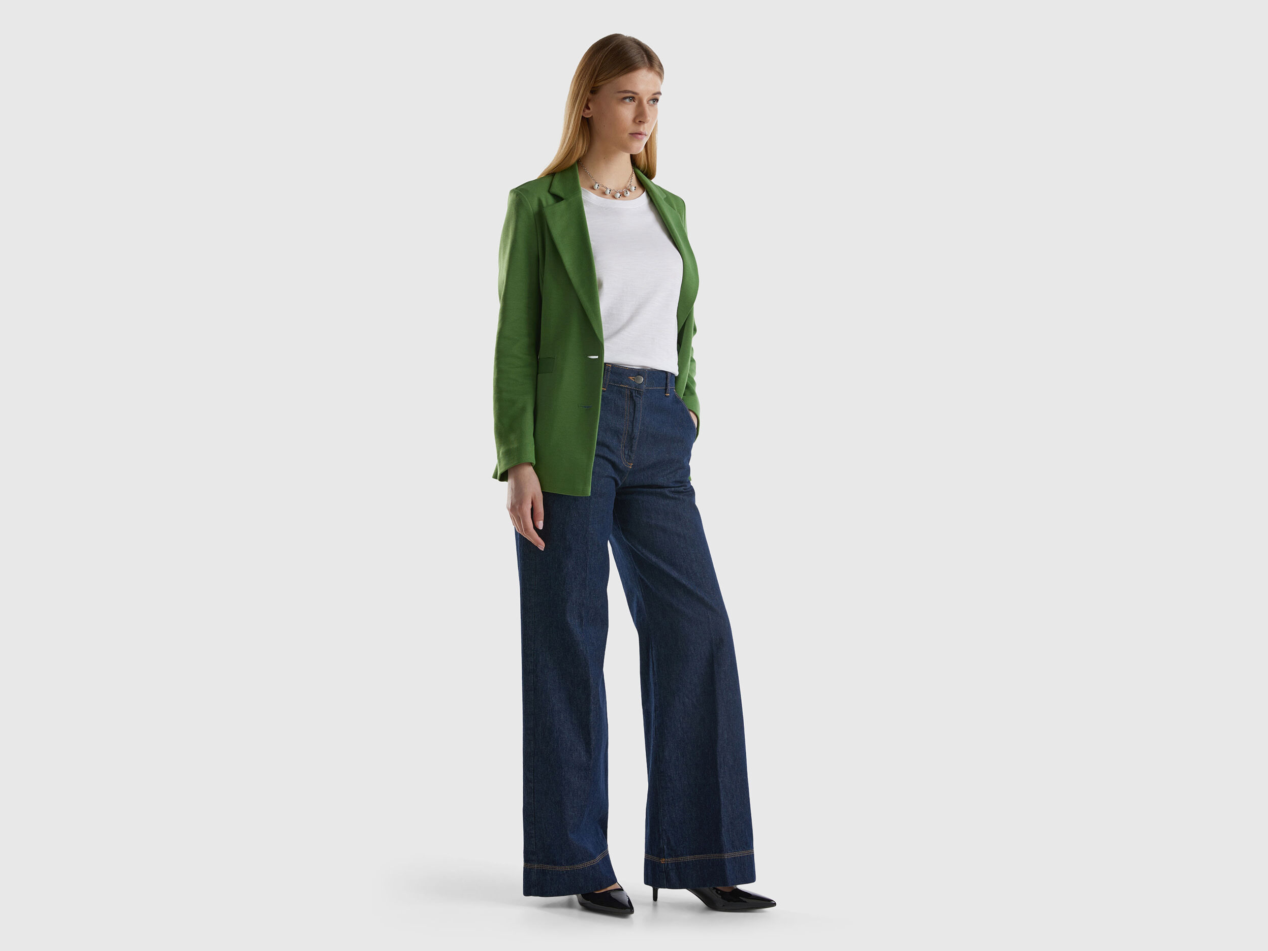Pantaloni jeans con gamba ampia Blu Scuro Benetton