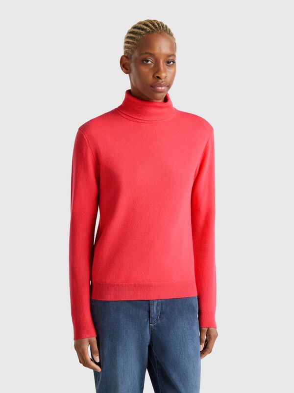 Maglione dolcevita ciclamino in pura lana Merino Donna