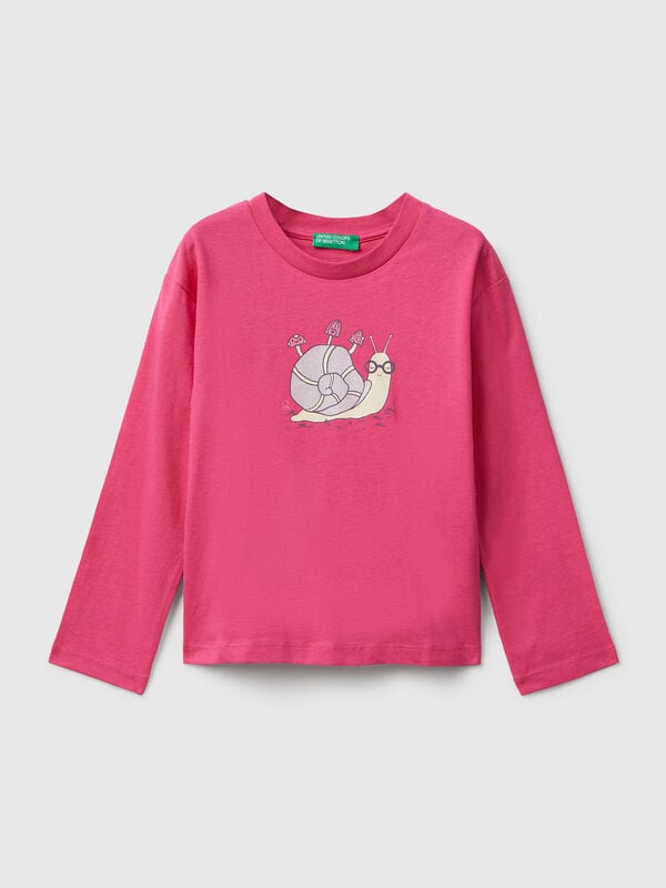 Maglietta in cotone con stampa glitter Bambina