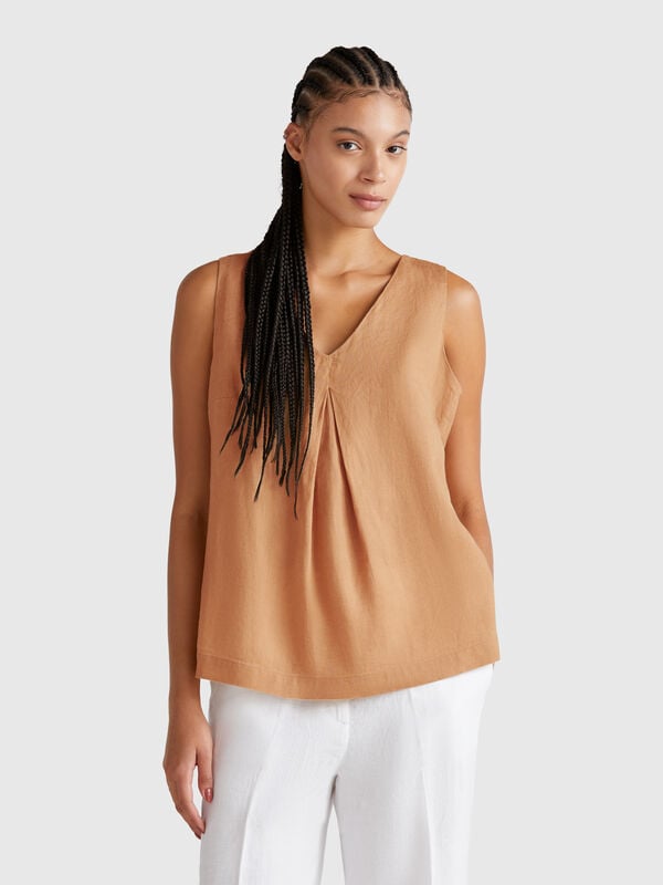Blusa smanicata in puro lino Donna