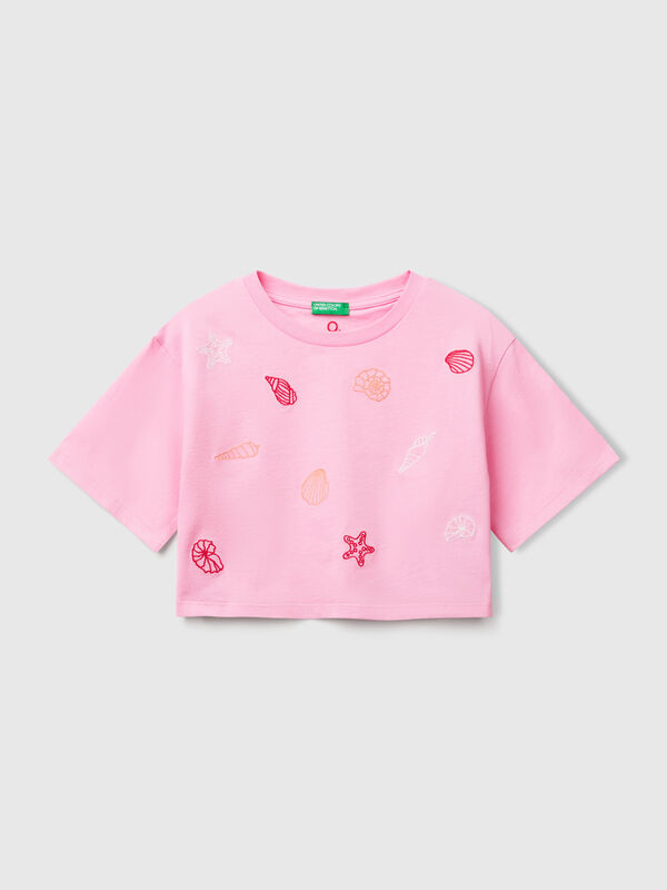 T-shirt rosa con ricamo conchiglie Bambina