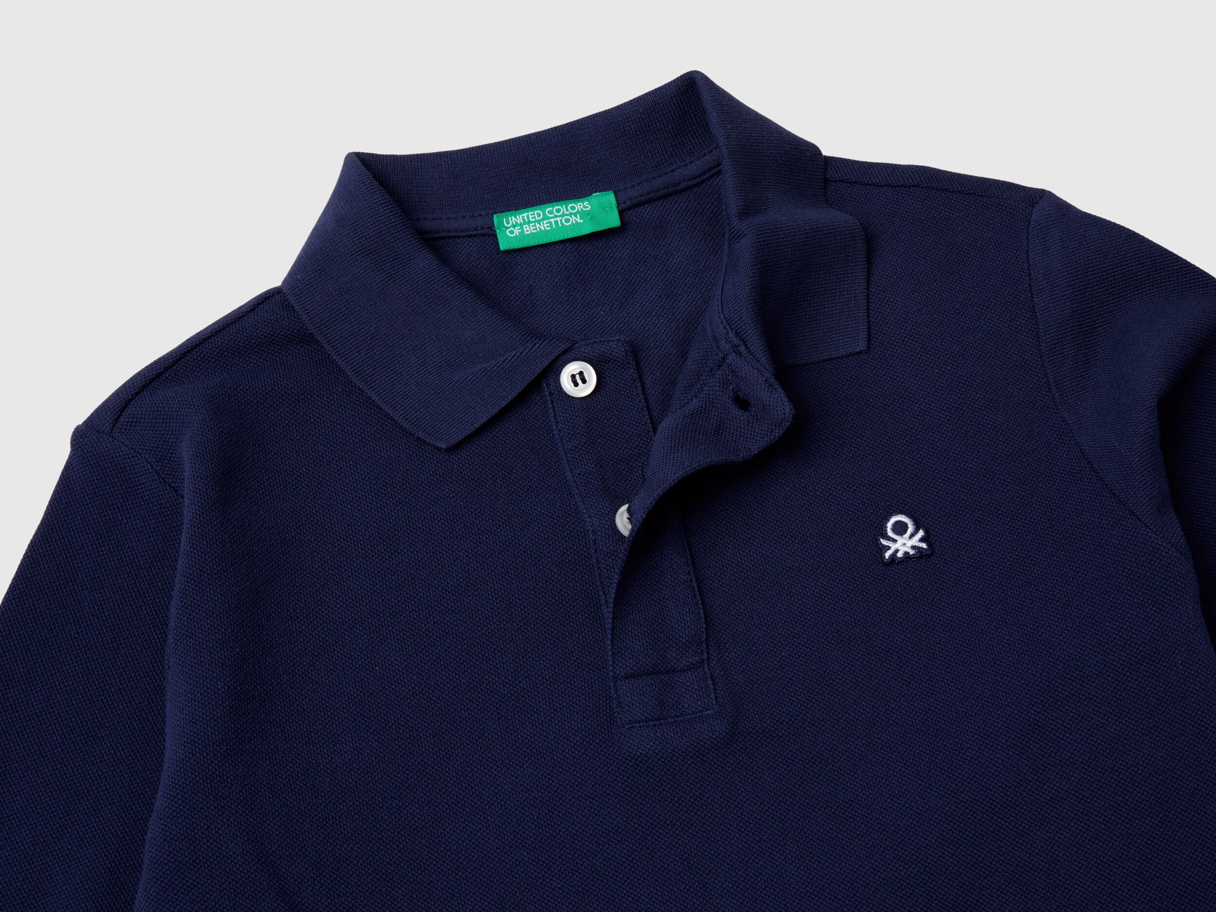 Polo manica lunga 100 cotone bio Blu Scuro Benetton