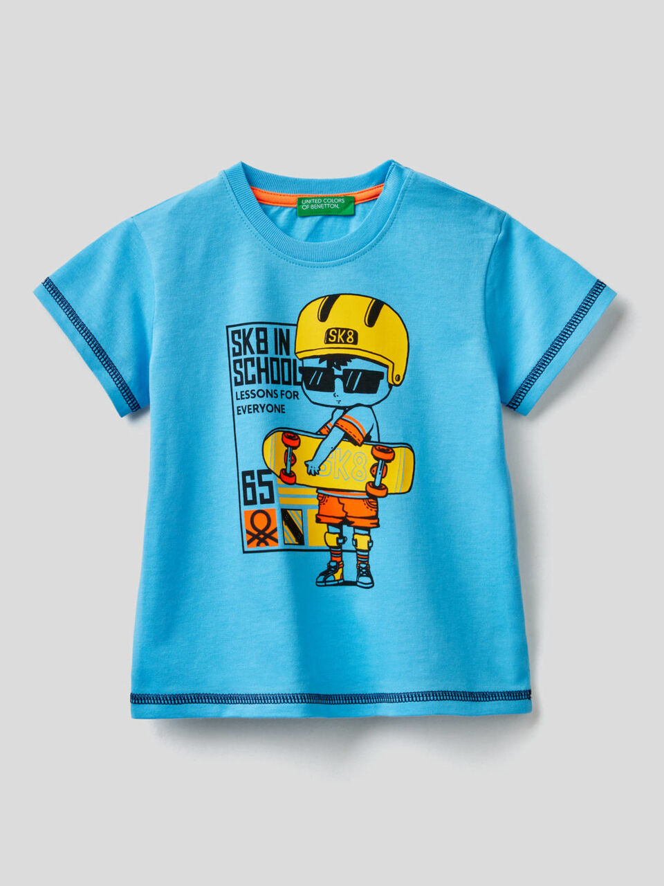 T-shirt in cotone con stampa skateboard image number 1