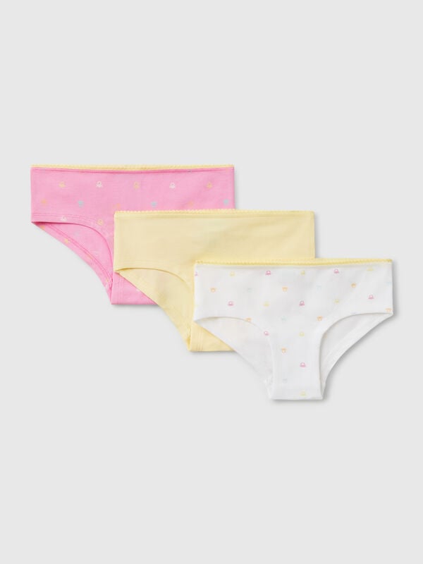 Tre slip in cotone stretch Bambina