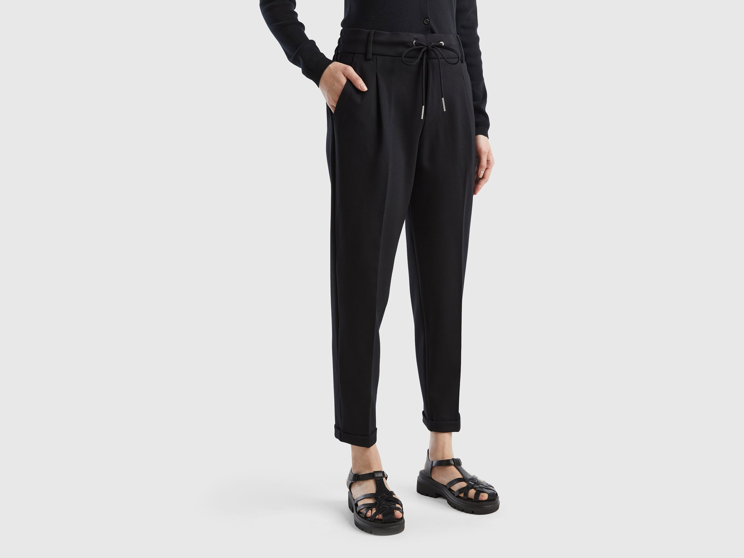 Pantaloni tinta unita con coulisse Nero Benetton