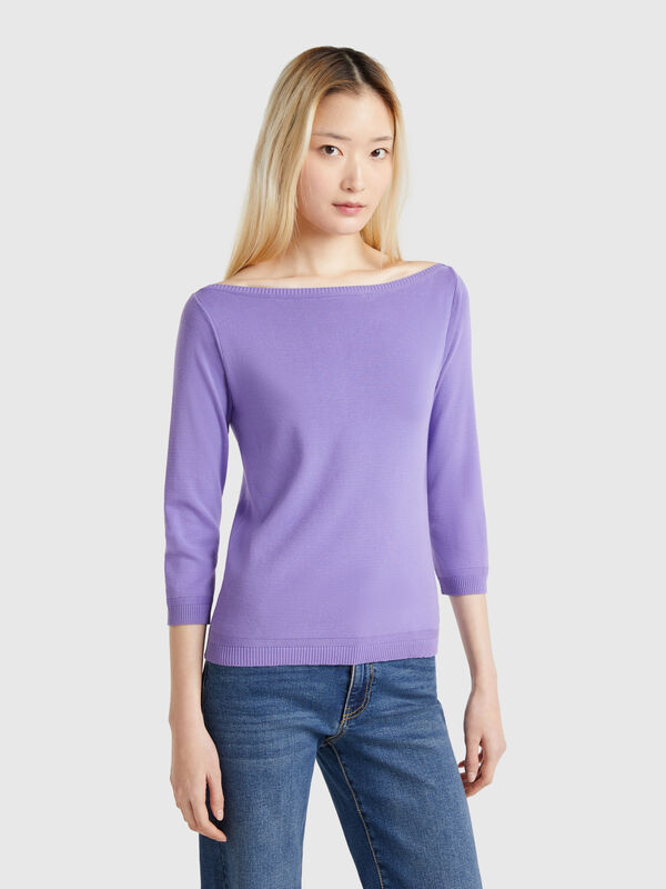 Maglia 100% cotone con scollo a barchetta Donna
