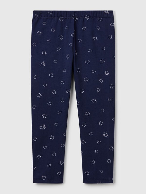 Leggings blu scuro con stampa cuori Bambina