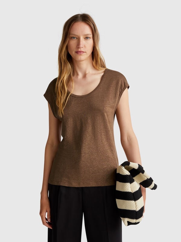 Maglietta scollo ampio in puro lino Donna