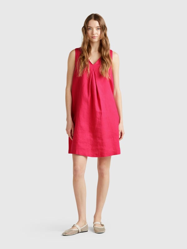 Vestito smanicato in puro lino Donna