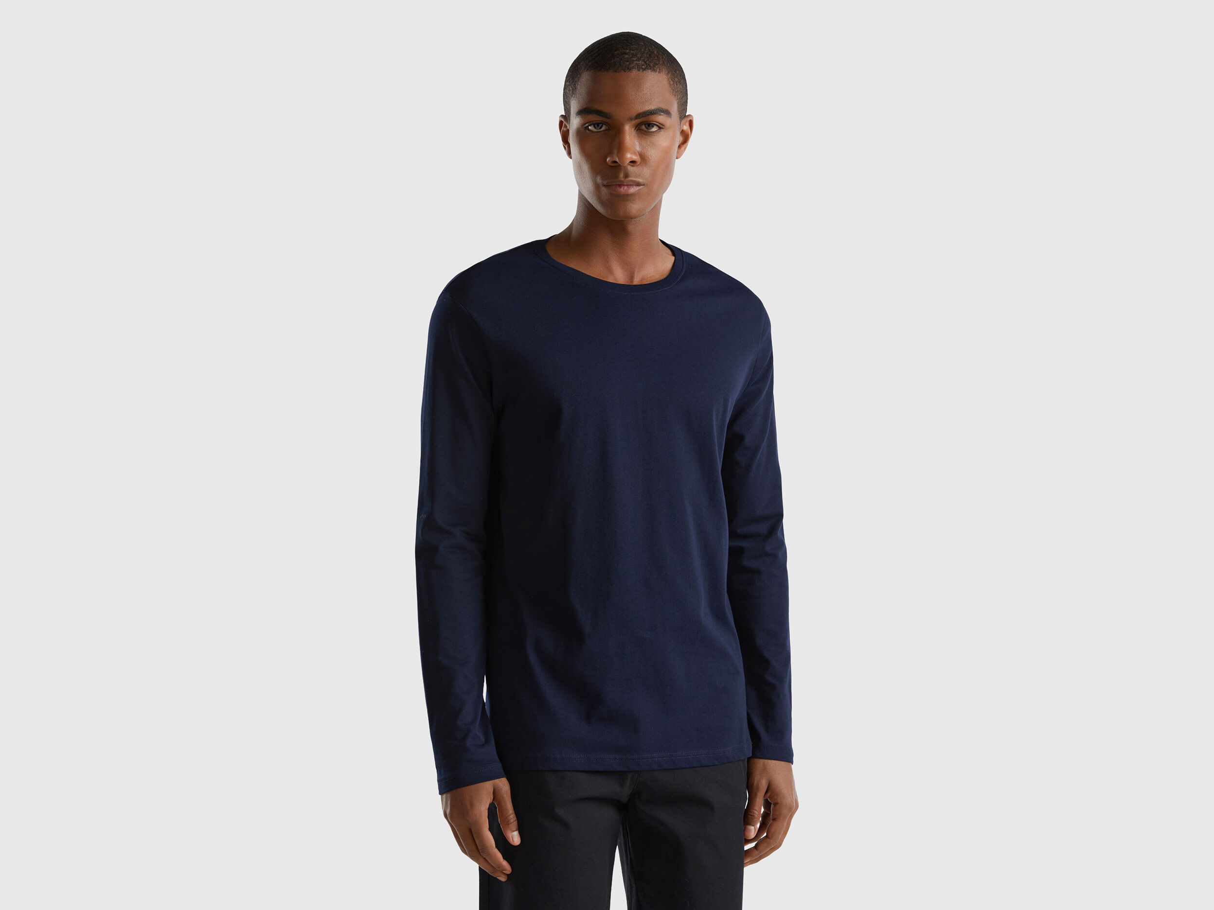 T shirt a manica lunga in puro cotone Blu Scuro Uomo Benetton