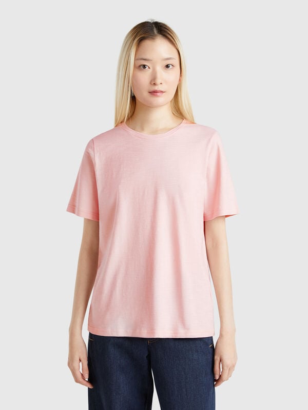 T-shirt girocollo in cotone fiammato Donna