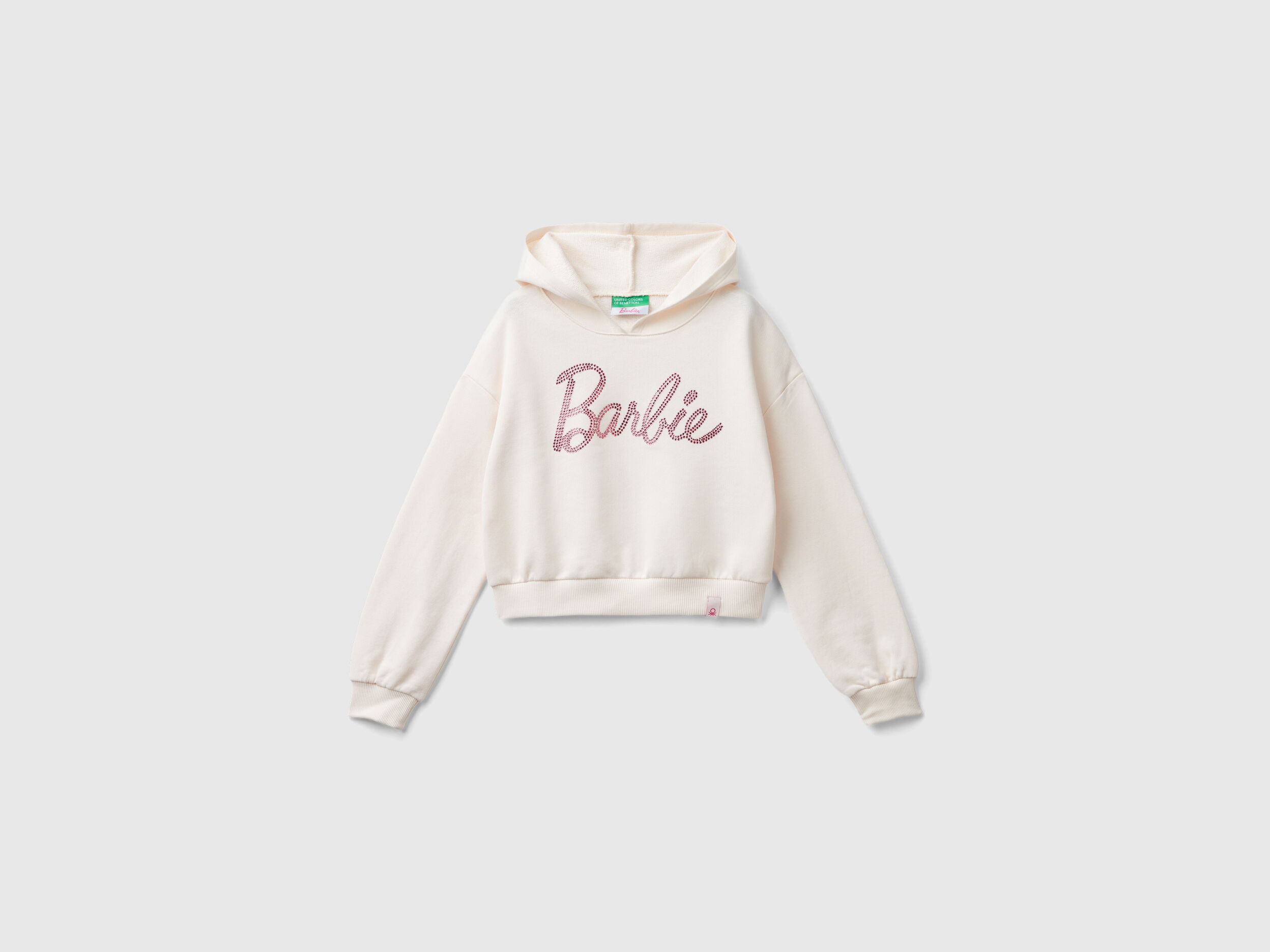 Felpa Barbie panna con strass Bianco Panna Benetton