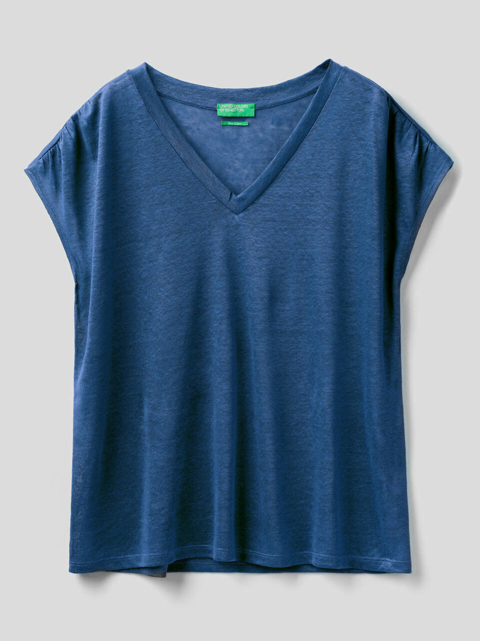 Top con scollo a V in puro lino image number 1