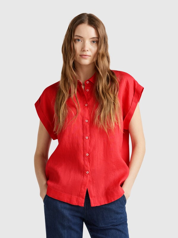 Camicia regular fit in puro lino Donna