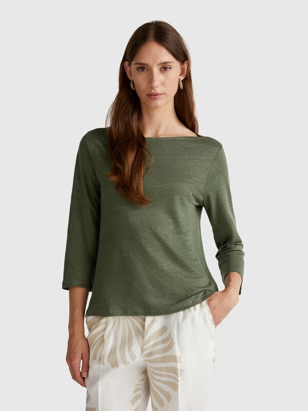 T-shirt manica a 3/4 in puro lino Donna