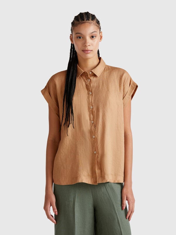 Camicia regular fit in puro lino Donna