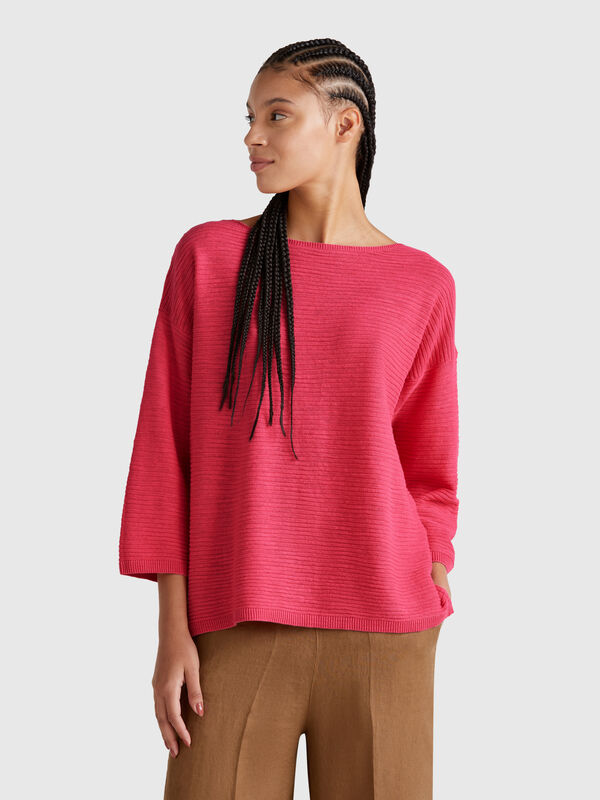 Maglia in misto lino con manica a 3/4 Donna