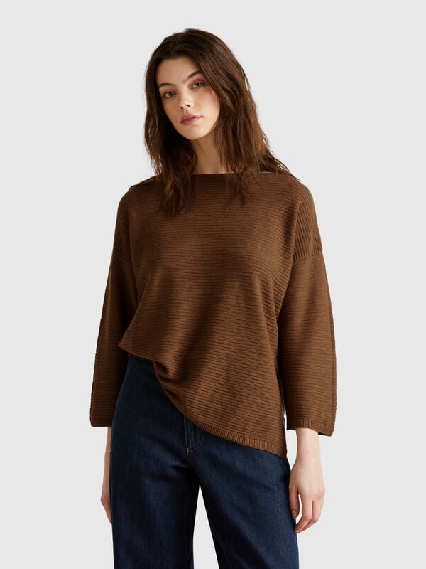 Maglia in misto lino con manica a 3/4 Donna