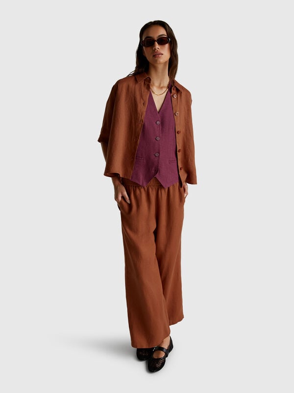 Pantaloni ampi in puro lino Donna