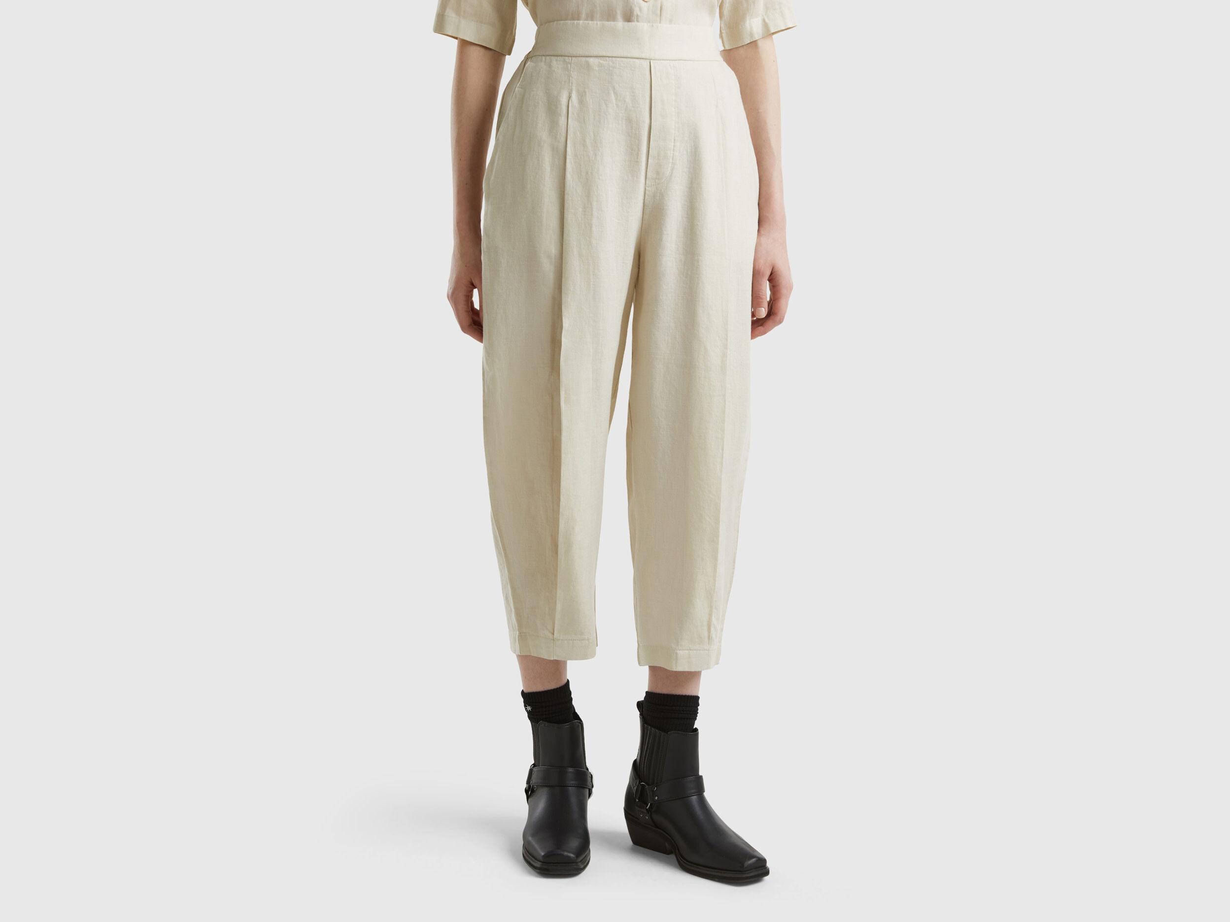 Pantaloni morbidi in puro lino Beige Benetton
