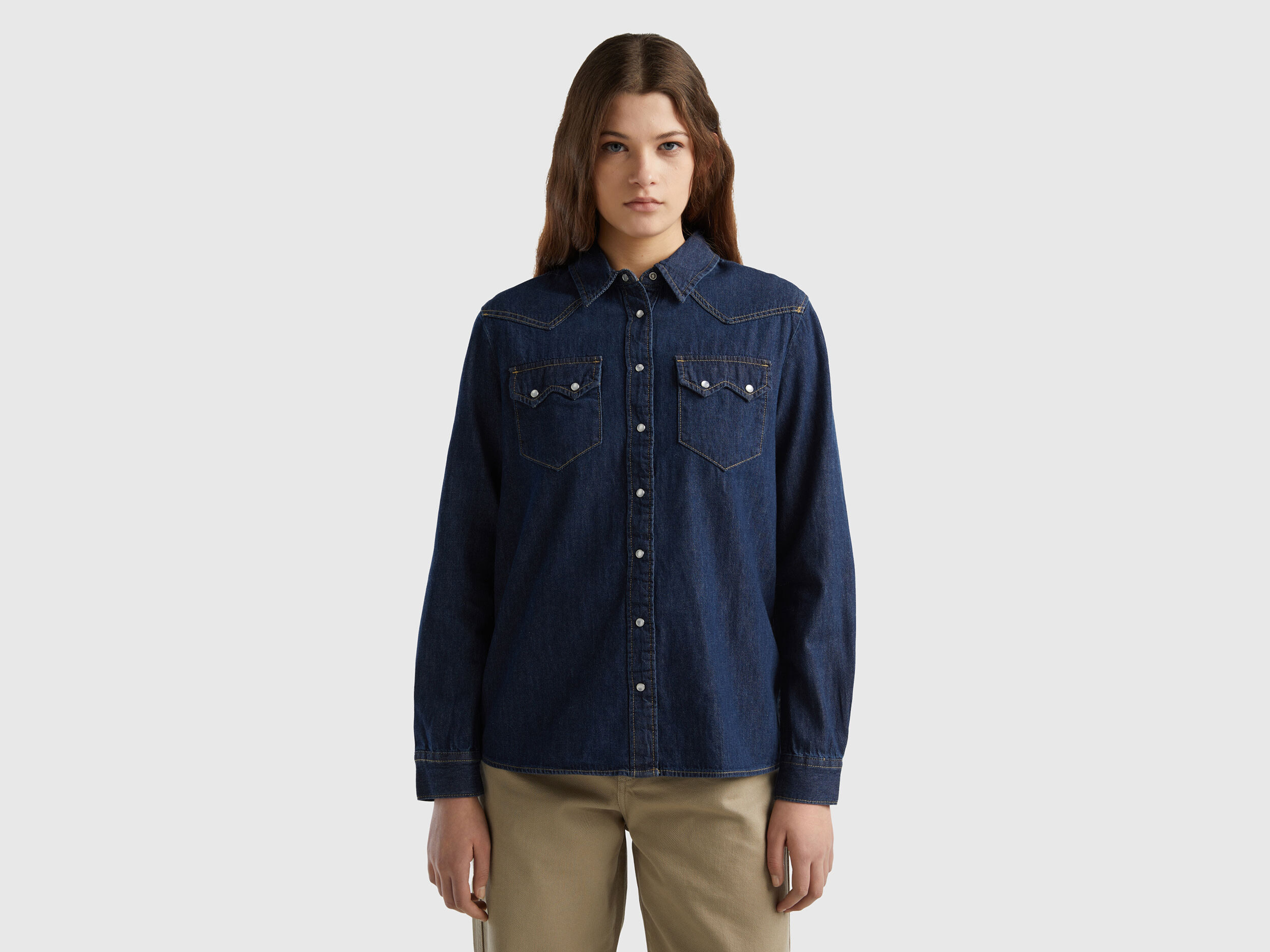 Camicia western di jeans Blu Benetton