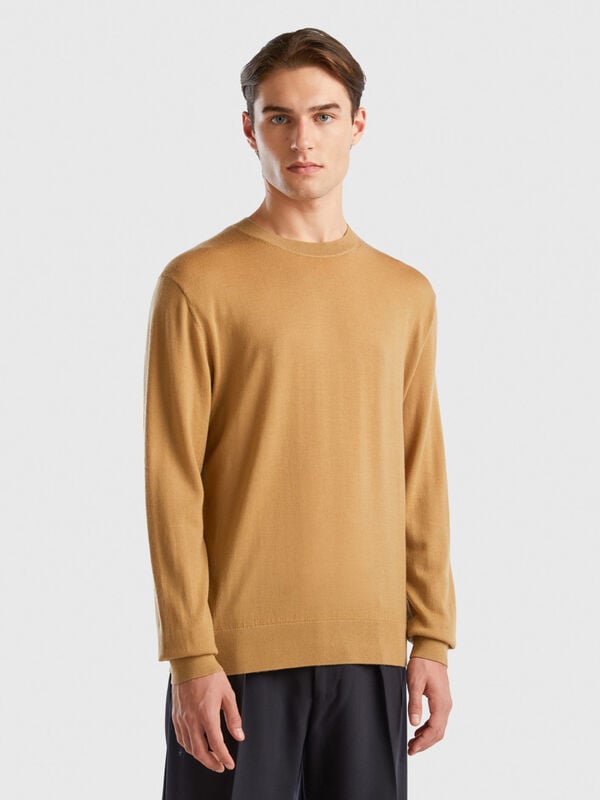 Maglia cammello in pura lana Merino Uomo