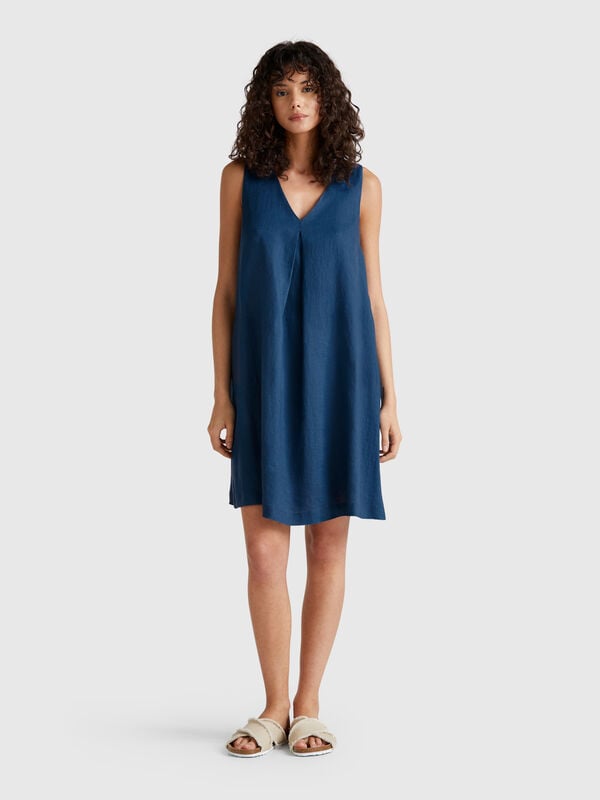 Vestito smanicato in puro lino Donna