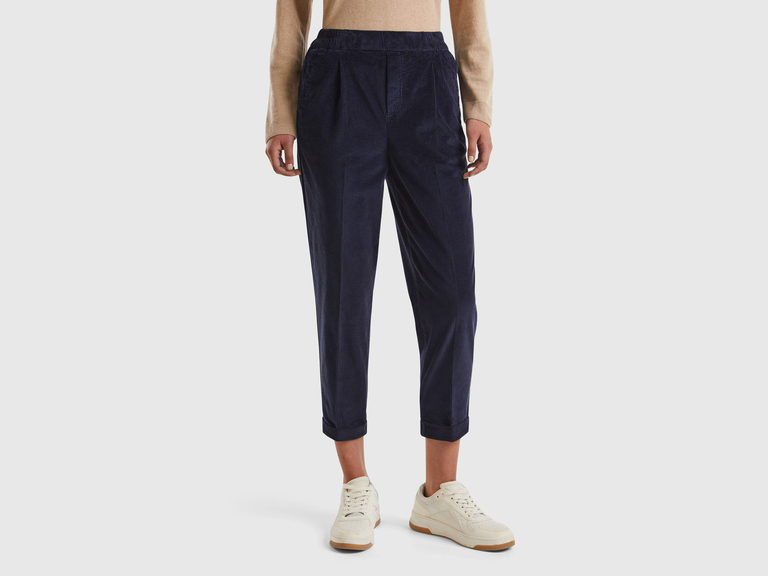 Chino in velluto con vita elasticizzata Blu Scuro Benetton