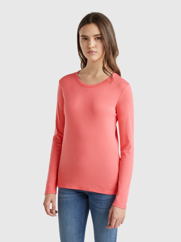T-shirt a manica lunga in puro cotone Donna