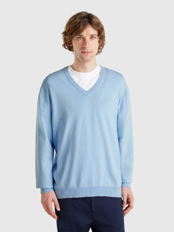 Maglia in puro cotone con scollo a V Uomo