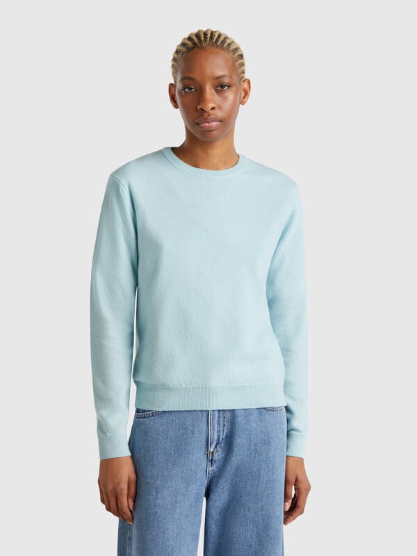 Maglia girocollo turchese in lana Merino Donna