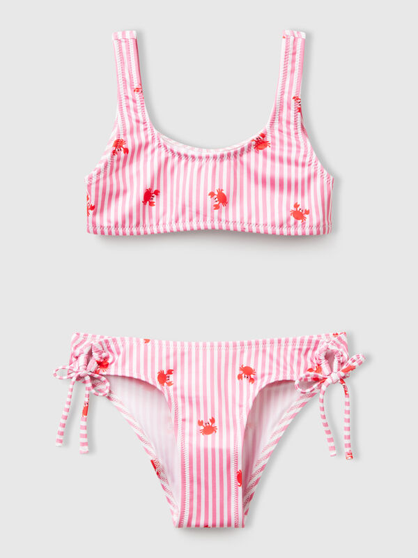 Costume bikini a righe con granchi Bambina