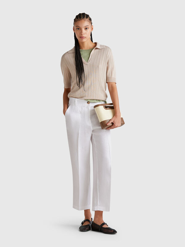 Pantaloni dritti in puro lino Donna
