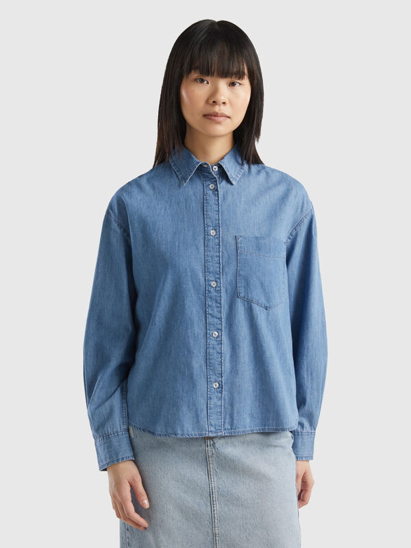 Camicia cropped in chambray Donna