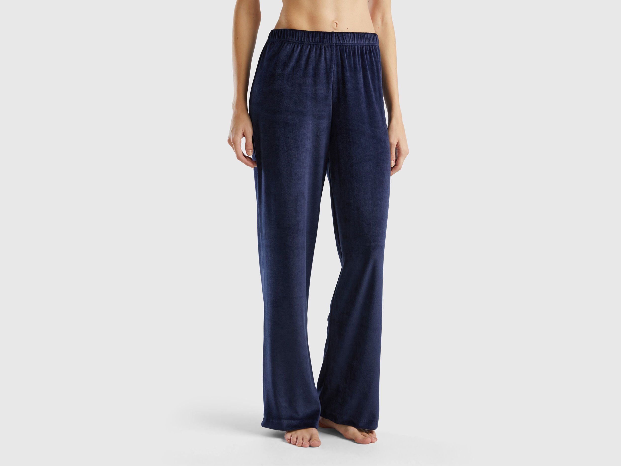 Pantaloni palazzo in velour Blu Scuro Donna Benetton