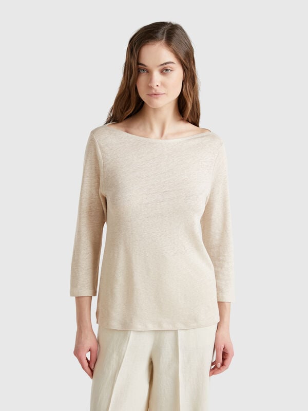 T-shirt manica a 3/4 in puro lino Donna